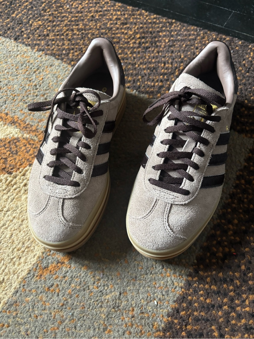 adidas women’s Gazelle Bold earth strata Suede Sneakers with Dark Brown Stripes - Picture 2 of 6